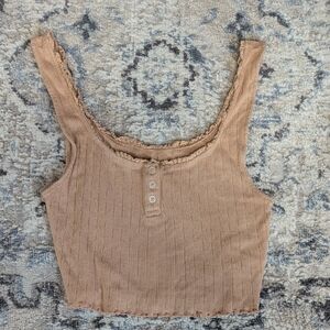 American Eagle Ribbed Cropped Tank Top Nude Button Front M